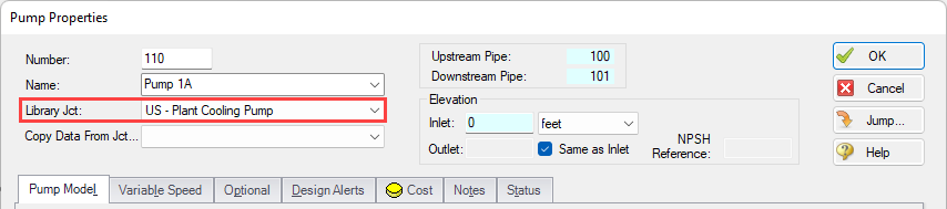 Library Jct is "US - Plant Cooling Pump" in the pump properties